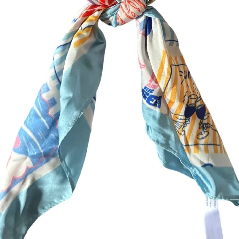 Piper K Nautical Coastal Beach Summer Scarf Sardines Lobster‎ Dolphin Prints NWT